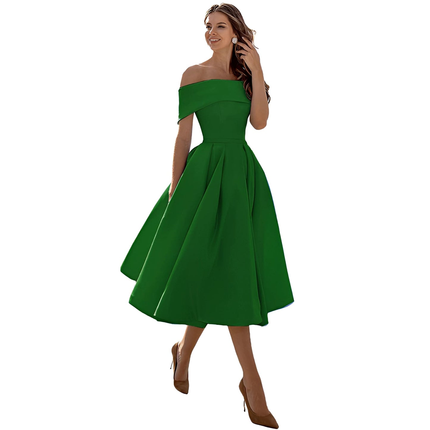 Himmelblaues Satin Off-Shoulder Kleid von Elarova
