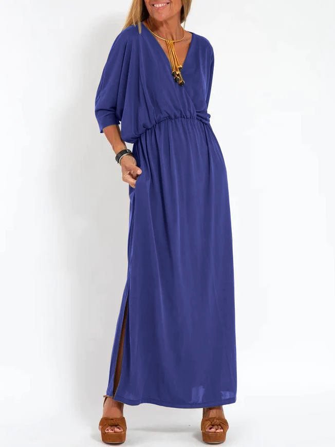 Hochtailliertes Kleid von Elarova mit Schlitz und V-Ausschnitt
