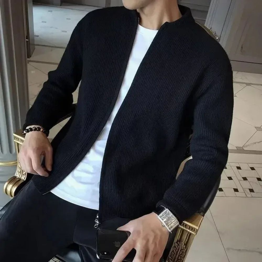 Hochwertige Herren-Strickjacke im klassischen Design mit Reißverschluss - Modell Aljoscha