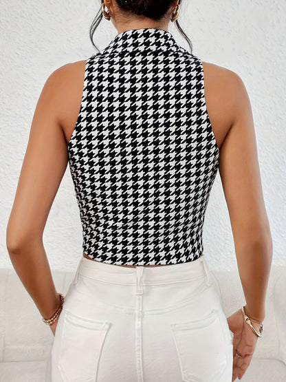 HoundVogue™ – Ärmellose Damen Weste mit elegantem Hahnentritt-Muster