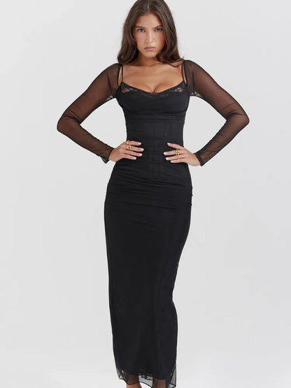 Missi™ – Damen Abendkleid Lang mit Eleganter Silhouette und Transparenten Ärmeln 5