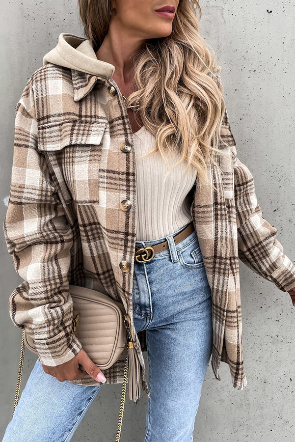 Khaki karierter Kapuzenmantel von Lasandraith