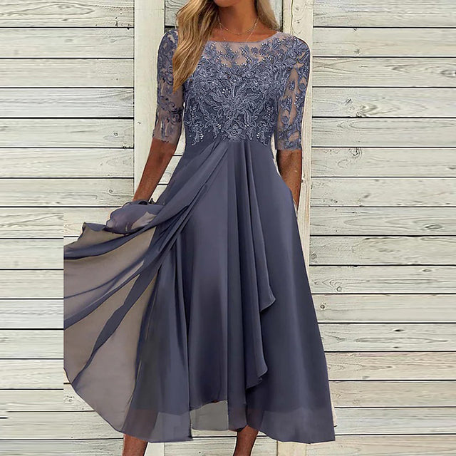 Kimberly: Halbärmelig besticktes Ballkleid mit Spitze