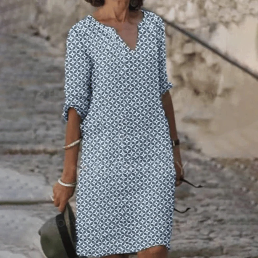 Klassisches geometrisches Kleid mit Dreiviertelärmeln für Damen