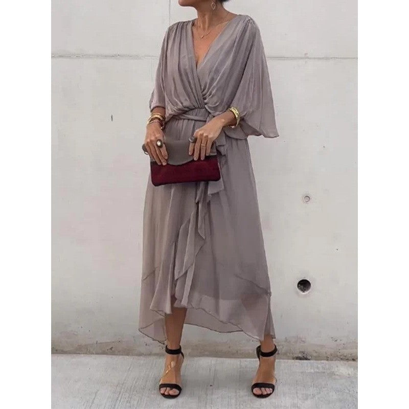 Kleid mit Fledermausärmeln und V-Ausschnitt – Modell Wendy