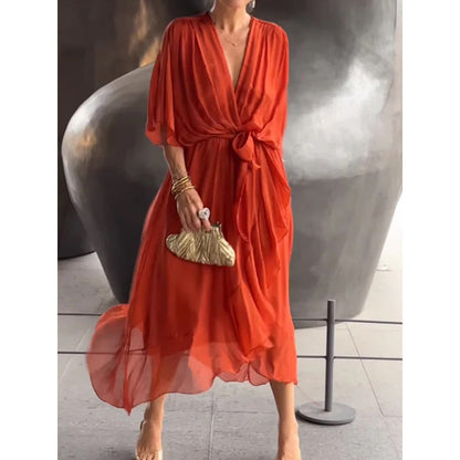 Kleid mit Fledermausärmeln und V-Ausschnitt – Modell Wendy