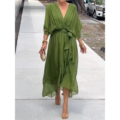 Kleid mit Fledermausärmeln und V-Ausschnitt – Modell Wendy