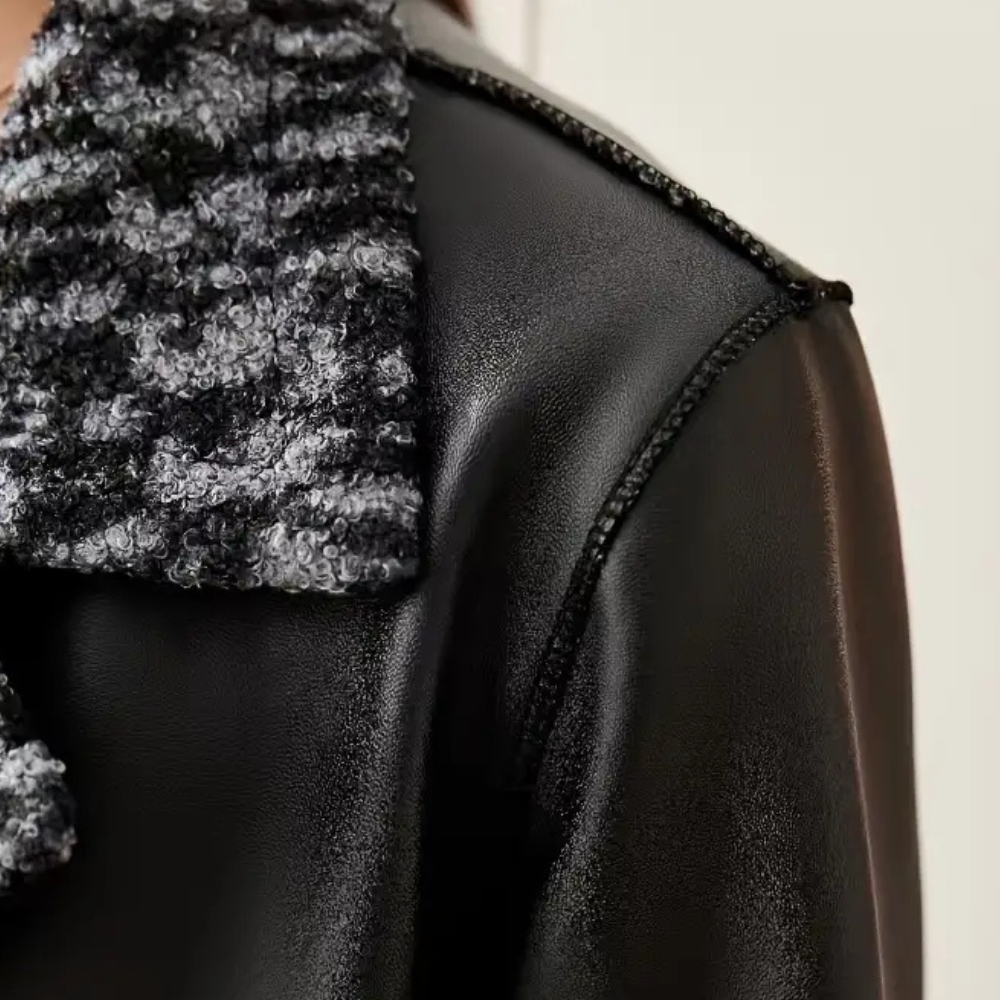 Schwarze Damenjacke Warm Luxus Leder Look