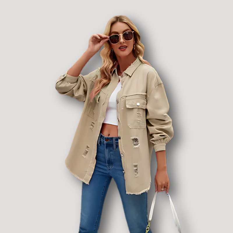 Kriss Vintage Denim Jacket: Washed and Distressed