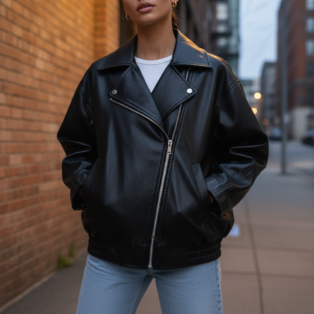 Leder Motorradjacke Damen Schwarz Stella - Elarova