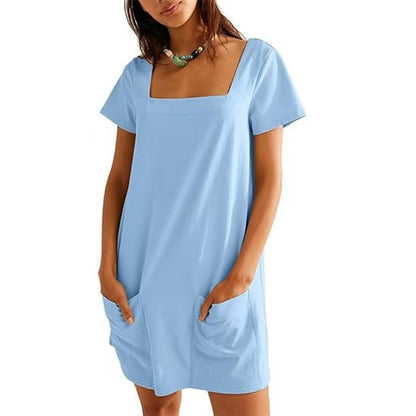 Kurzarmes Elarova Taschenkleid mit quadratischem Ausschnitt