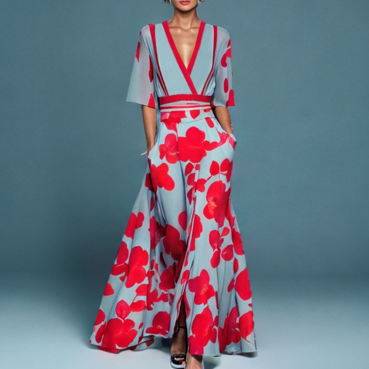 Kurzärmliges Leanne Maxikleid im Groovy-Stil