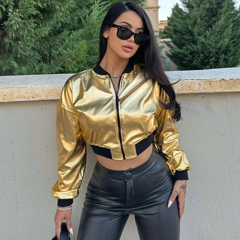 Kurze Bomberjacke aus Metall