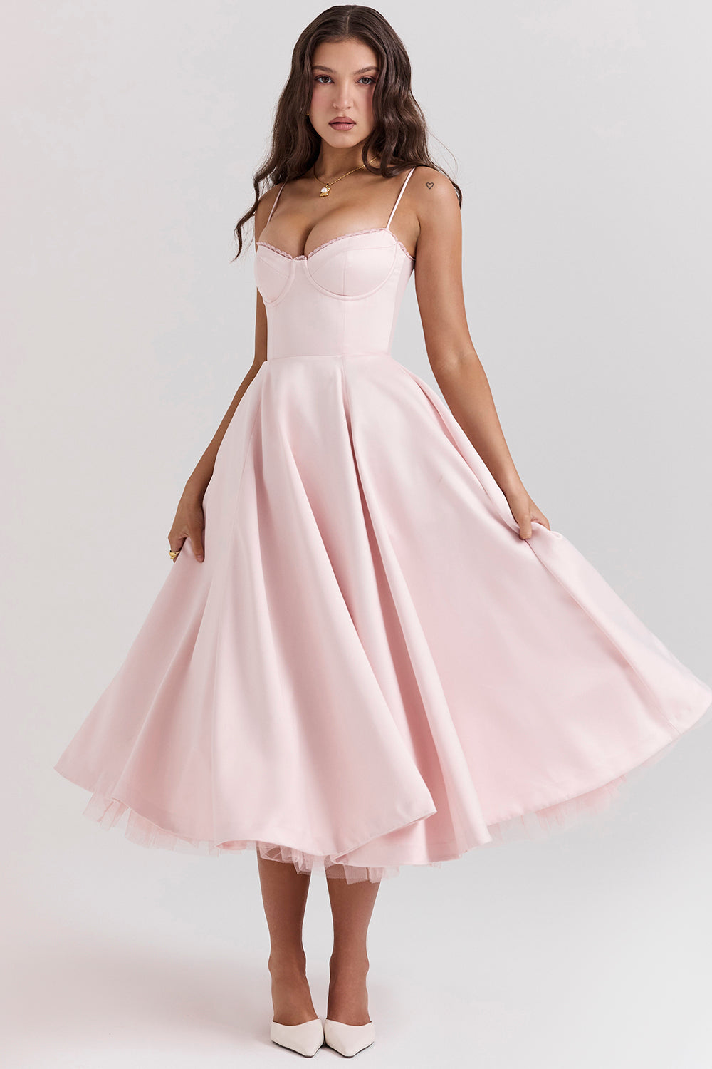 Kurzes, ärmelloses Emma-Midikleid im Korsett-Stil