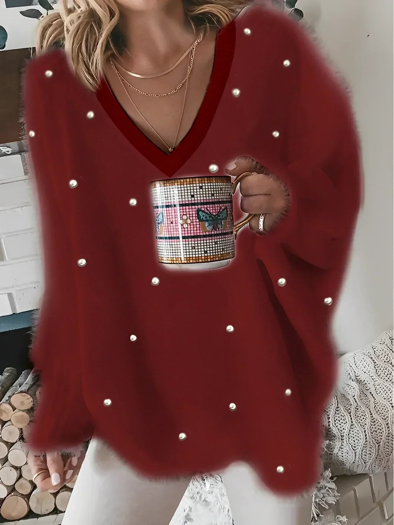 Kuscheliger Pullover mit Aurora-Perlenbesatz