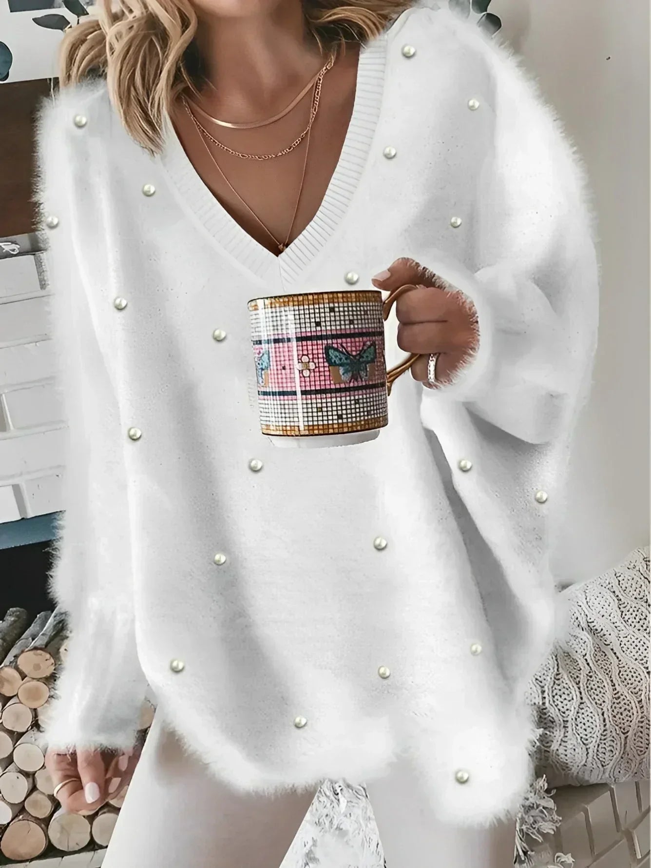 Kuscheliger Pullover mit Aurora-Perlenbesatz