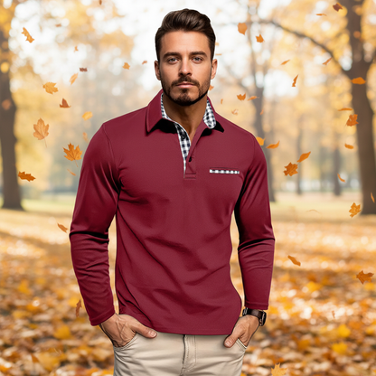 Herren Poloshirt Langarm Klassisch Weiß - Elarova
