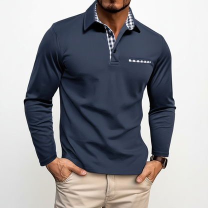 Herren Poloshirt Langarm Klassisch Weiß