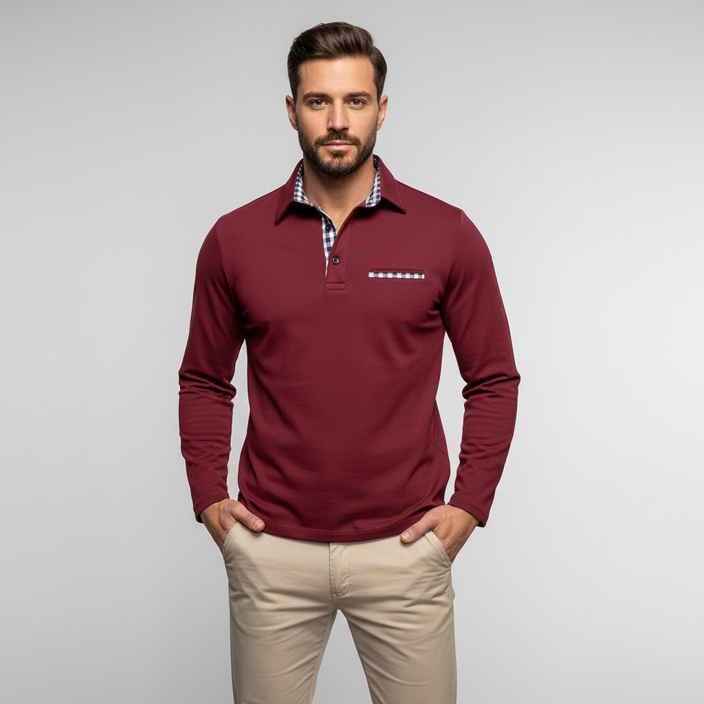 Herren Poloshirt Langarm Klassisch Weiß