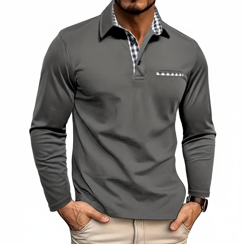 Herren Poloshirt Langarm Klassisch Weiß