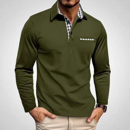 Herren Poloshirt Langarm Klassisch Weiß