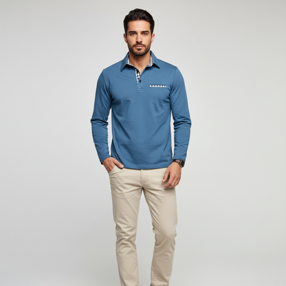 Herren Poloshirt Langarm Klassisch Weiß