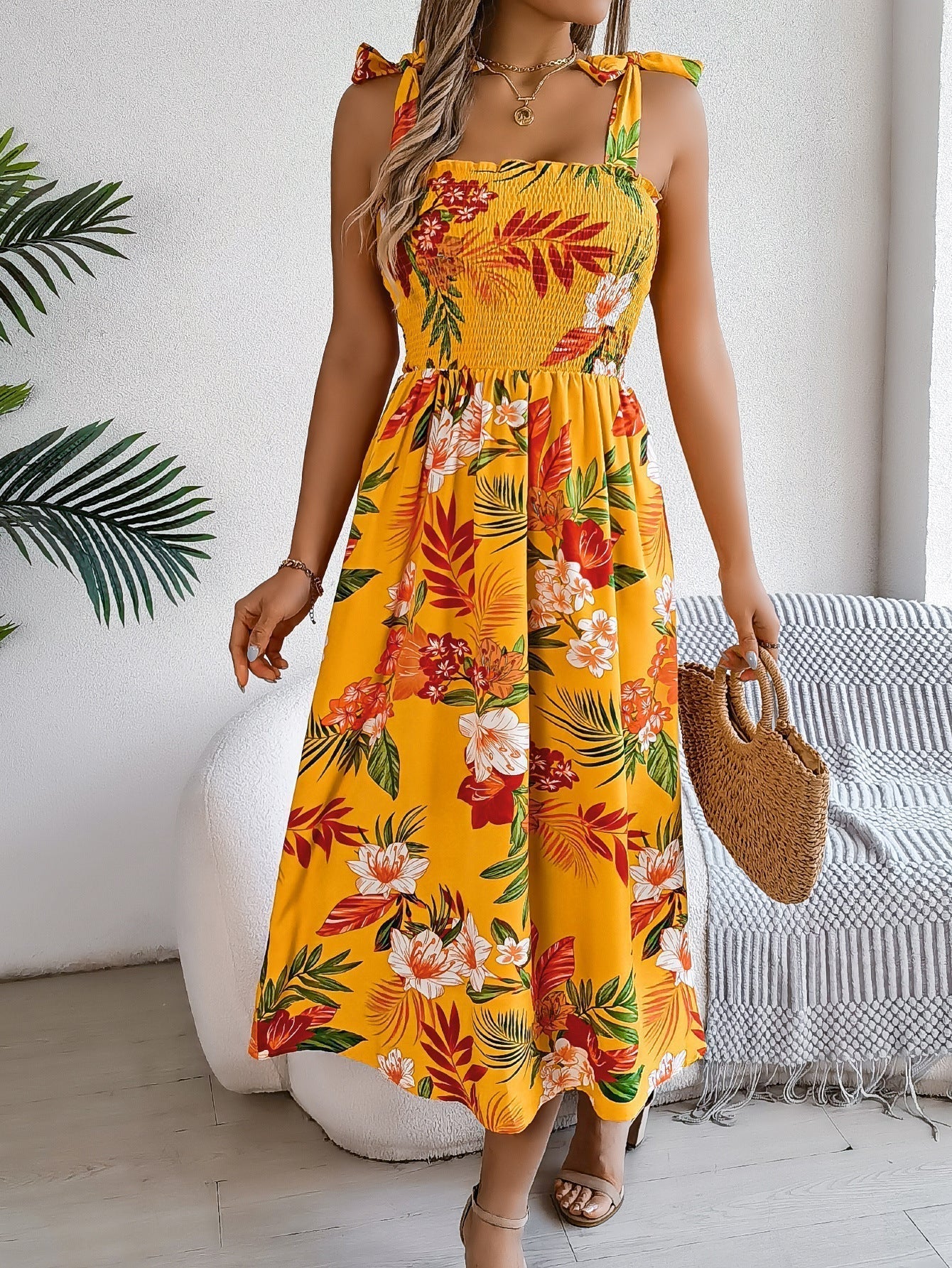 Langes Damenkleid Alice mit Blumenmuster und Korsett