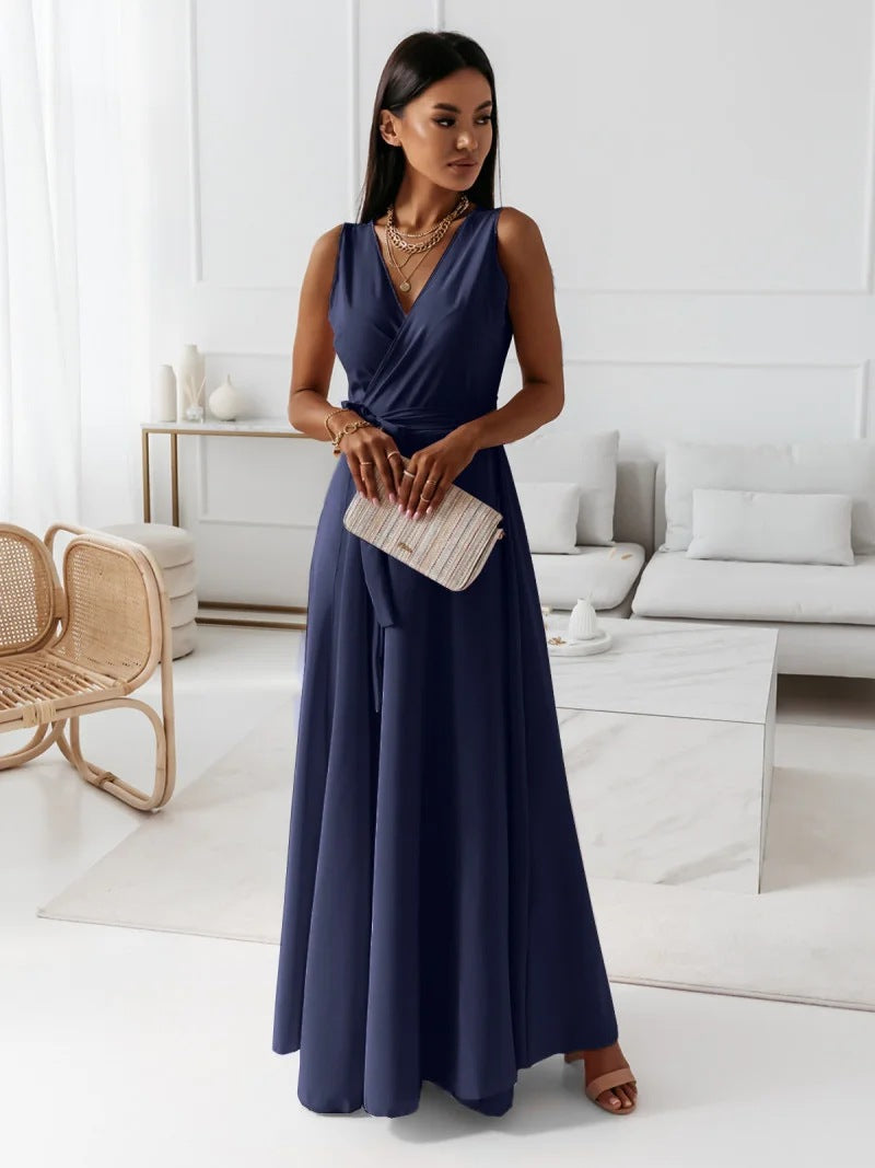 Langes Damenkleid Carolina mit V-Ausschnitt
