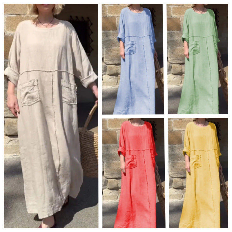 Langes, lässiges Plisseekleid mit langen Ärmeln von Elarova