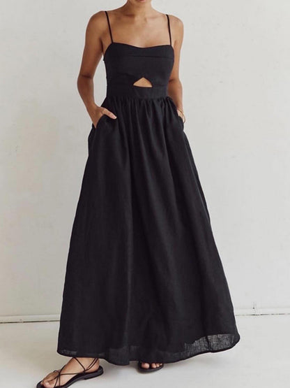 Langes schwarzes Kleid im Old-Money-Stil für Damen