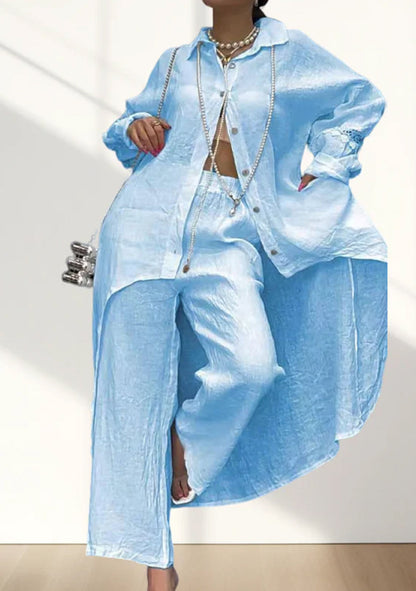 Leana: Modernes, unifarbenes Zweiteiler-Set für Damen mit Langarm-Shirt und Hose