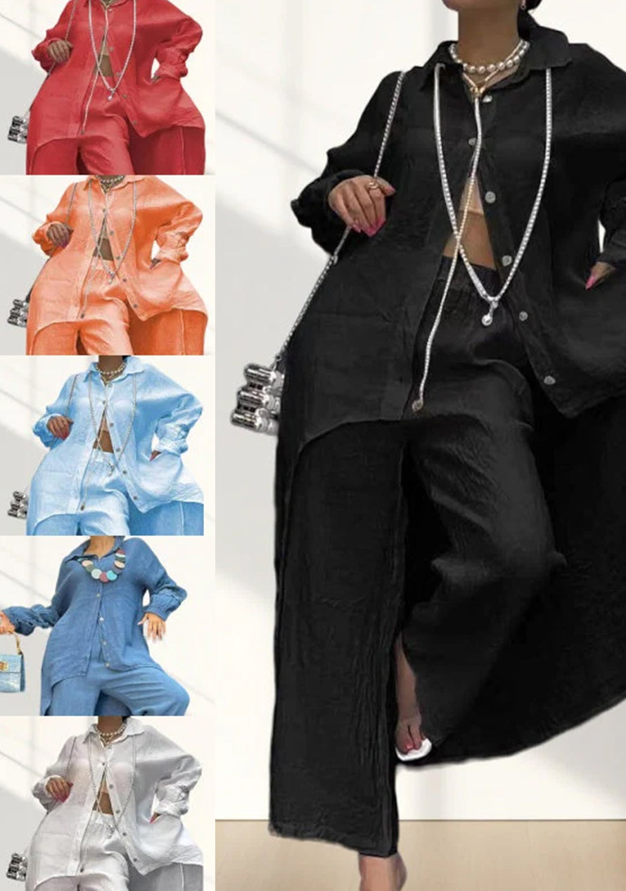 Leana: Modernes, unifarbenes Zweiteiler-Set für Damen mit Langarm-Shirt und Hose