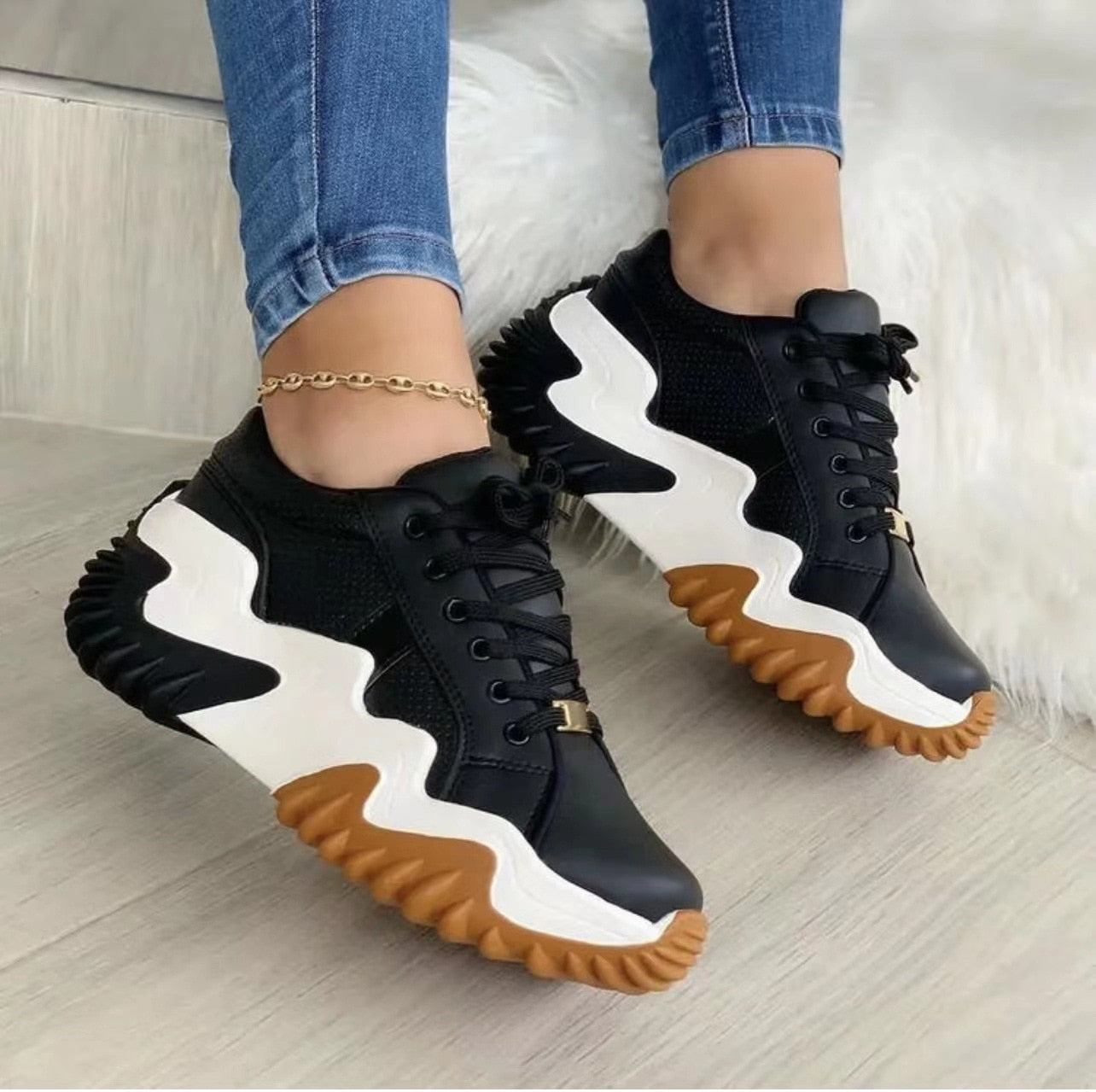 Leder-Patchwork Orthopädische Kasia Turnschuhe