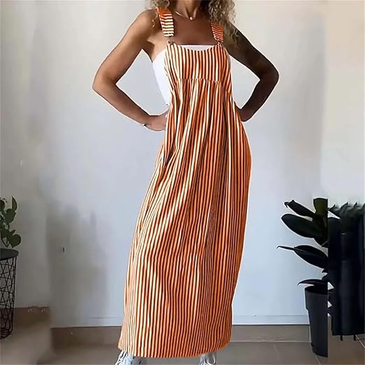 Leichtes gestreiftes Kleid mit Hosenträgern - Iris