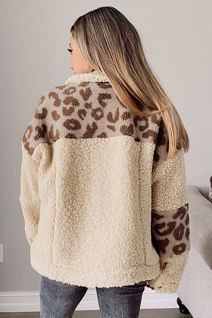 Elarova |  Leopard Patchwork Snap Buttons Sherpa Jacke