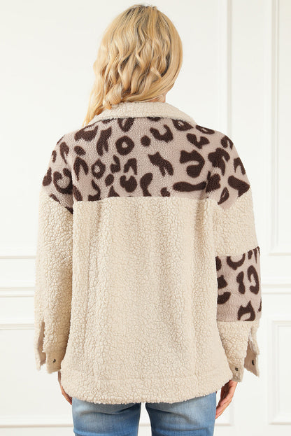 Elarova |  Leopard Patchwork Snap Buttons Sherpa Jacke