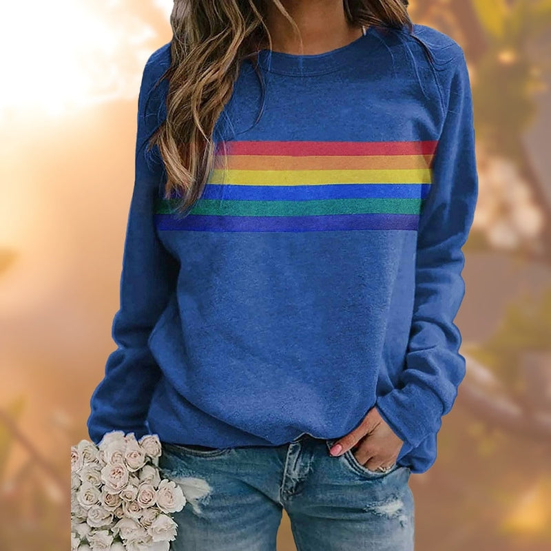 Lia Damenpullover: Bequemer Pullover mit Regenbogenmuster