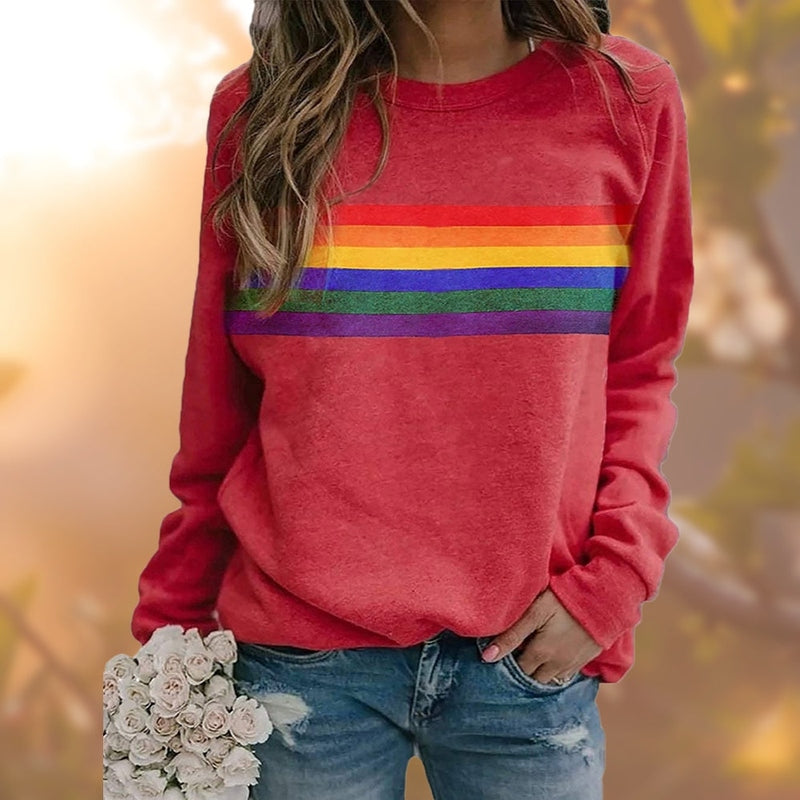 Lia Damenpullover: Bequemer Pullover mit Regenbogenmuster