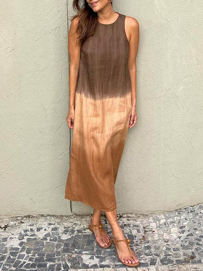 Luftiges Leinenkleid aus Baumwolle mit Farbverlauf und Schlitz am Bein