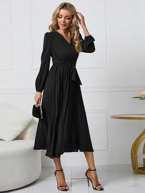 Nicole™ – Damen Kleid mit Gürtel und Eleganter Faltenoptik für Winterkomfort