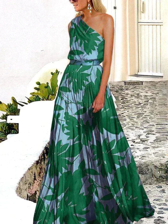 Maxikleid Leonie mit asymmetrischer Schulter und Druck