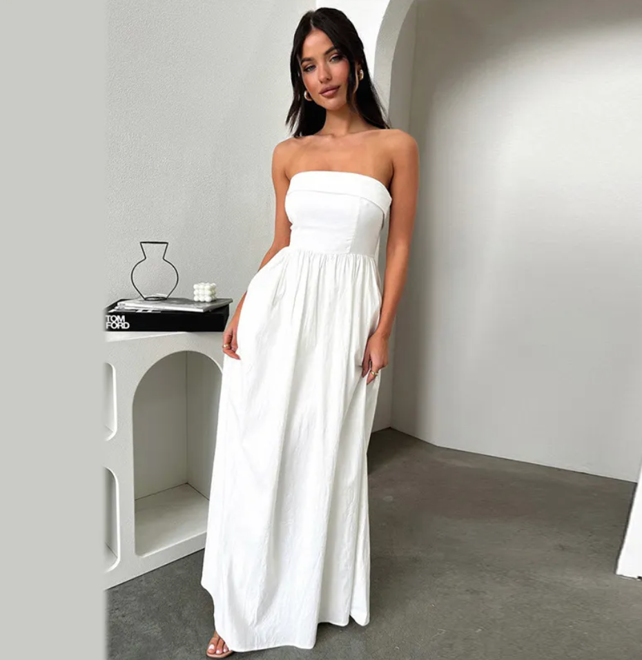 Maxikleid ohne Träger mit Falten für Damen
