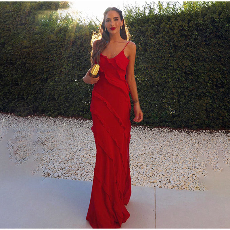 Maxikleid von Roos – ärmellos, mit Rüschen
