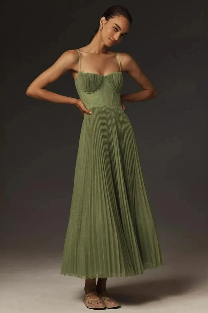 Midalina™ – Damen Midi Kleid mit Taillierter Passform & Elegant Ausgestelltem Rock