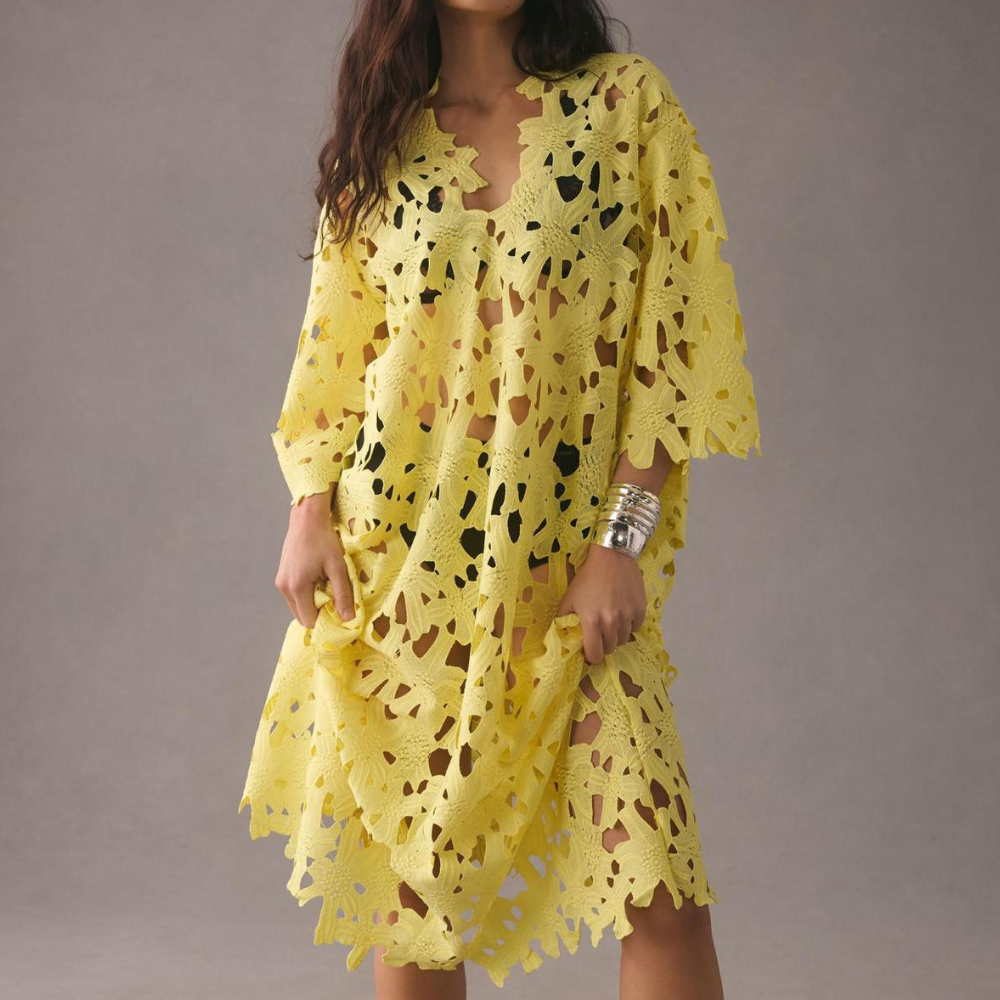 Midi-Kleid von Laurina mit Stickereien und schwungvollem Schnitt