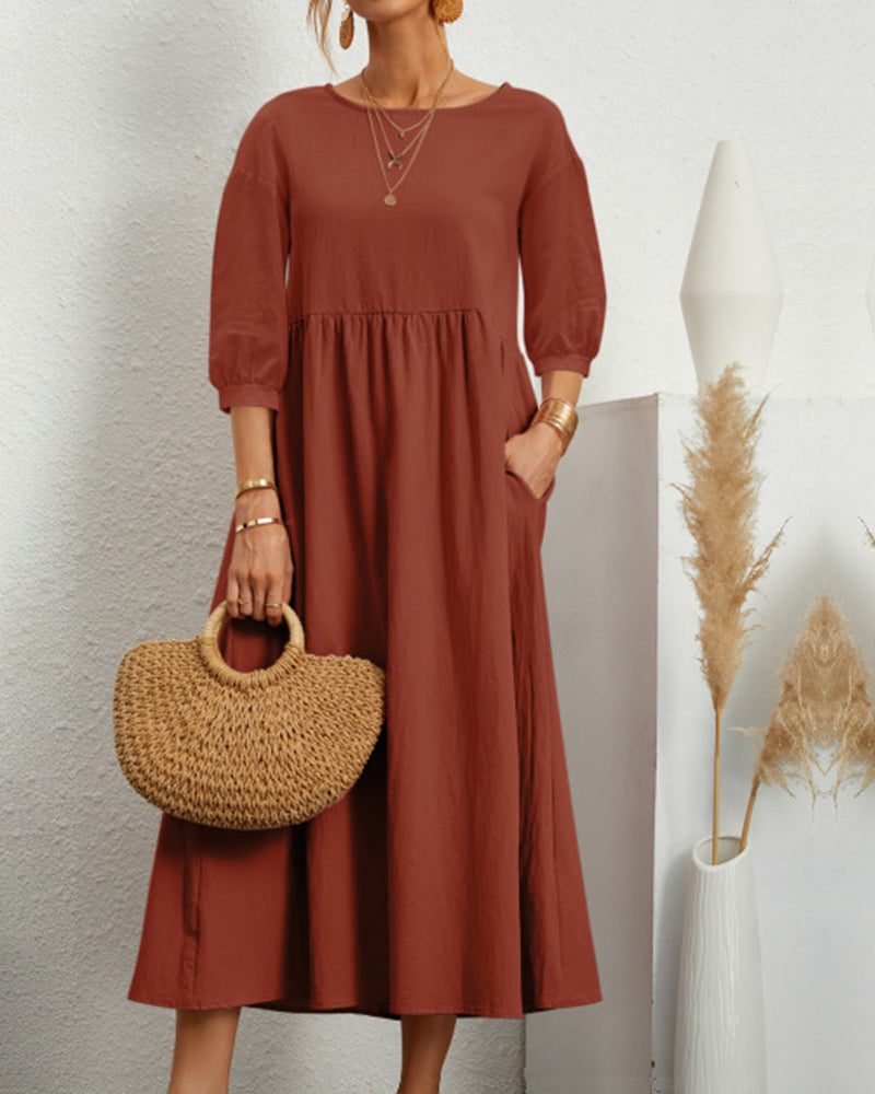 Midikleid mit 3/4-langen, ballonartigen Ärmeln und figurbetontem Schnitt