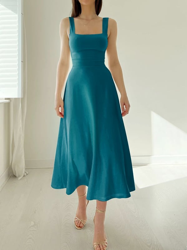 Mirelina™ – Damen Midikleid mit Breiten Trägern