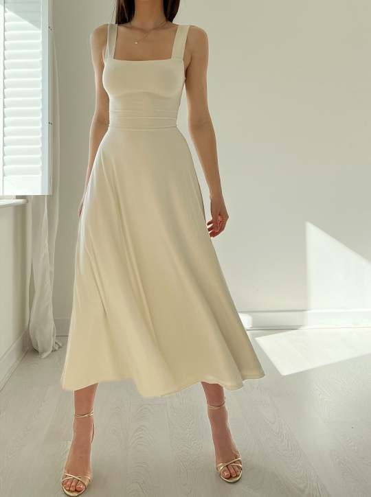 Mirelina™ – Damen Midikleid mit Breiten Trägern