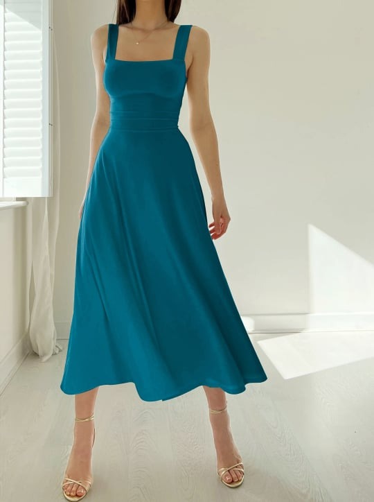 Mirelina™ – Damen Midikleid mit Breiten Trägern