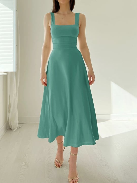 Mirelina™ – Damen Midikleid mit Breiten Trägern